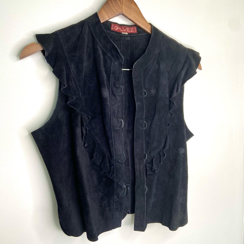 Vintage Black Suede Leather Vest (S-M)